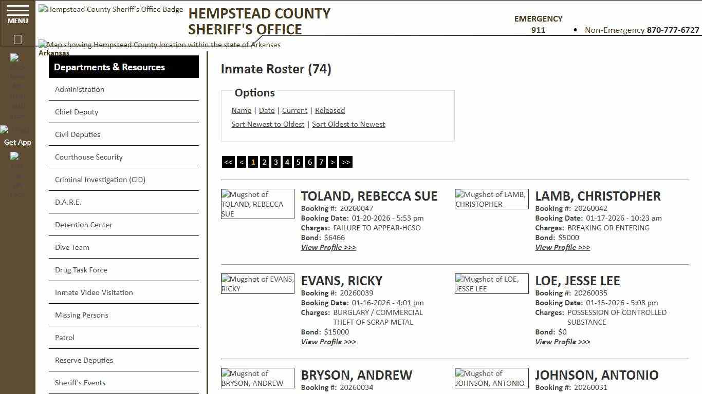 Inmate Roster - Current Inmates Booking Date Descending - Hempstead County Sheriff's Office