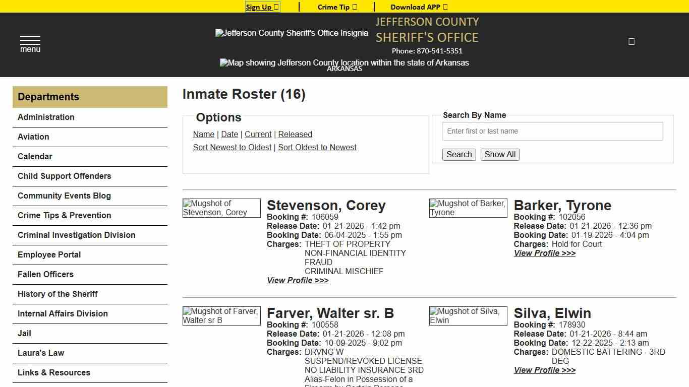 Inmate Roster - Released Inmates Booking Date Descending - Jefferson County Sheriff AR